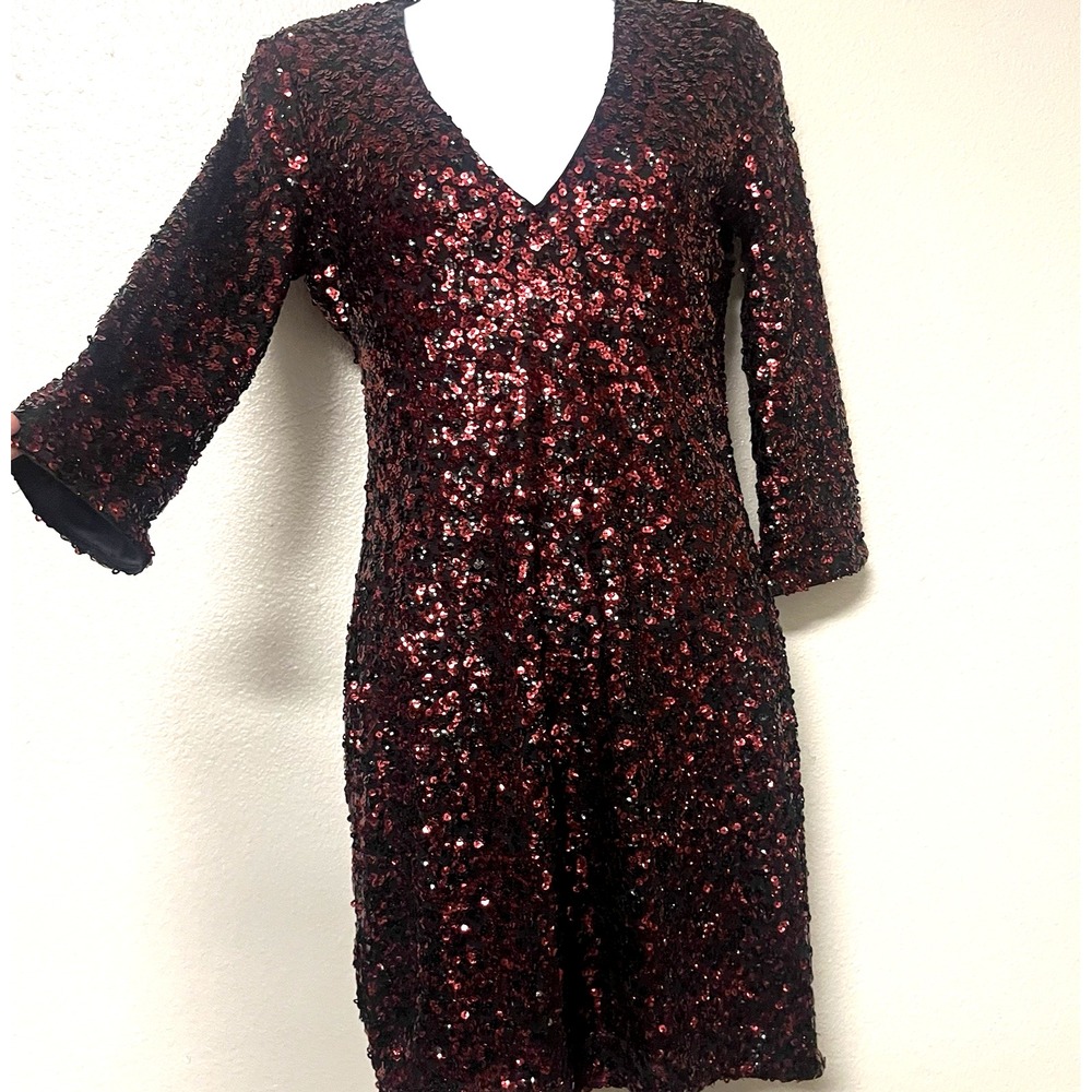 Express Red black sequin mini dress v-neck evening cocktail holiday party